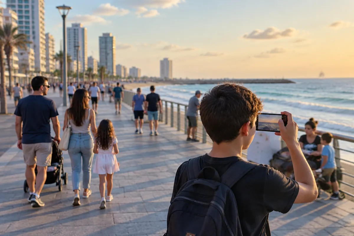 Families on the seaside promenade of Bat Yam
