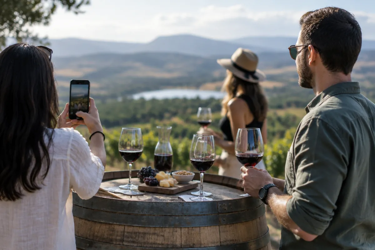 Guests photographing a wine tasting at a Golan Heights winery