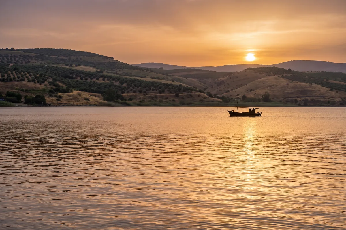 Golden sunset over the Sea of Galilee