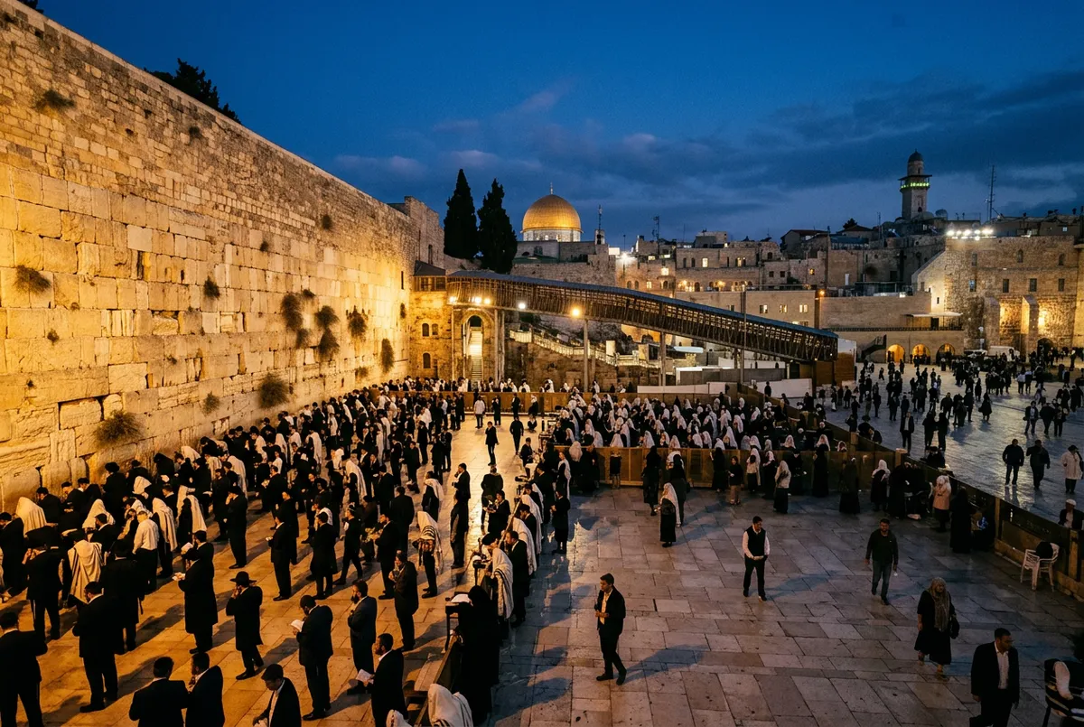 The Western Wall plaza in Jerusalem's Old City at dusk