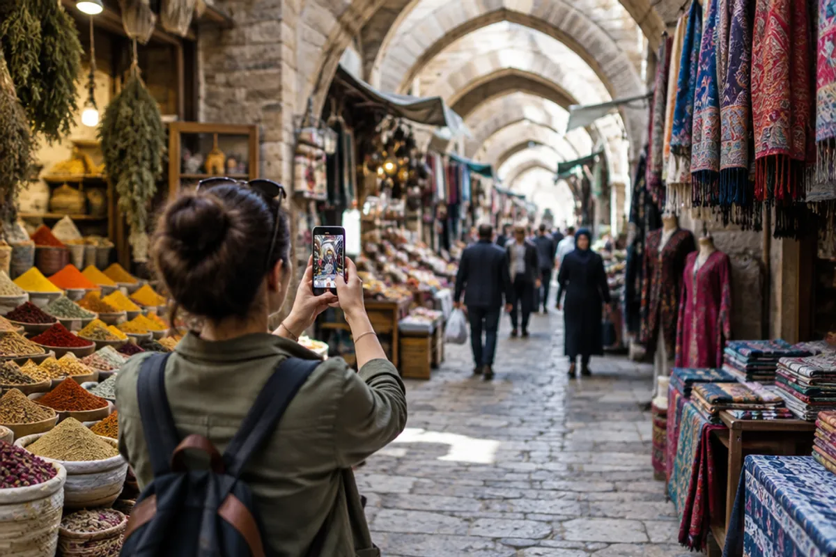 Visiteuse photographiant le vieux marché de Nazareth