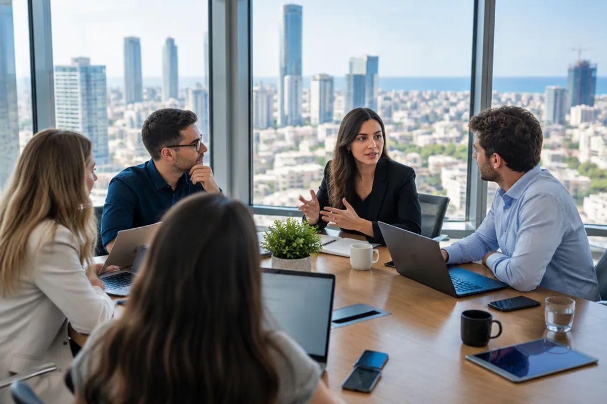 Réunion d'affaires dans une tour de bureaux à Tel-Aviv